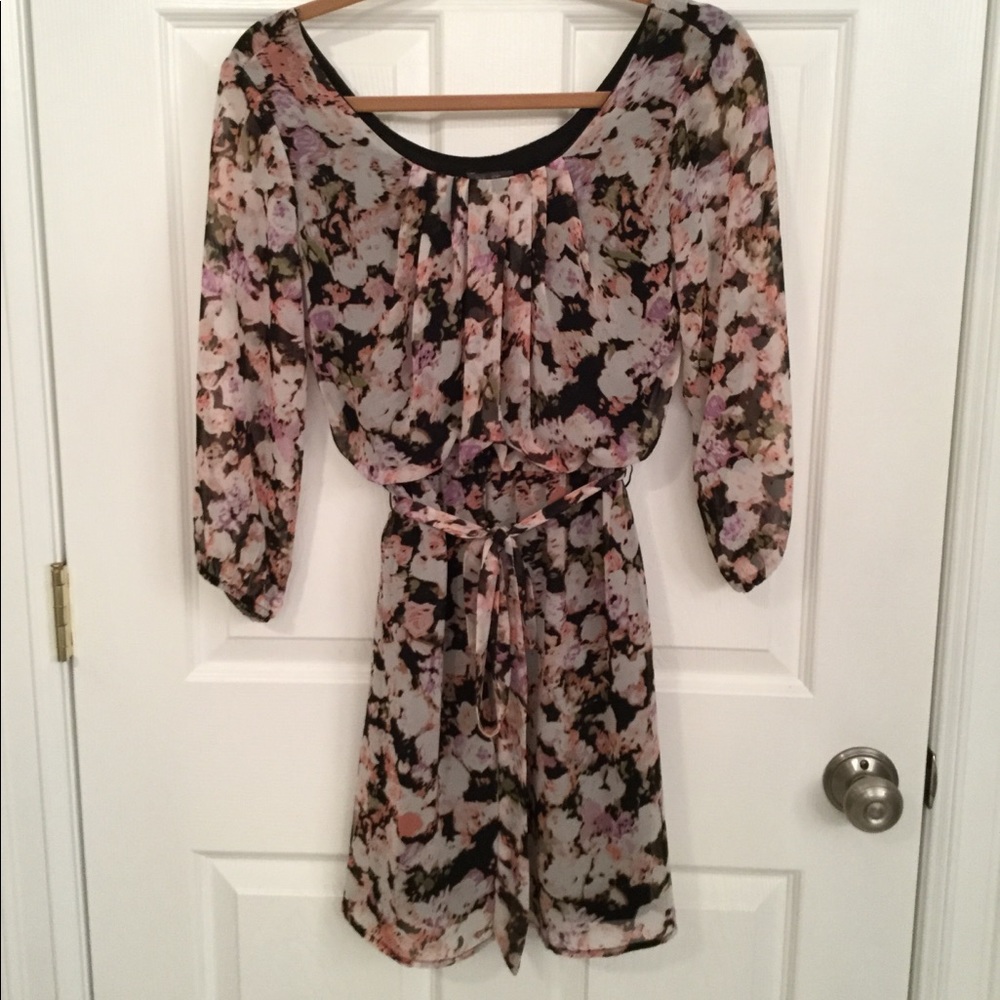 Floral dress with tie belt